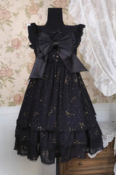 Black Triple-Layered Ruffle Hot Stamping Bowknot Classic Gothic Princess Lolita Jsk Dress